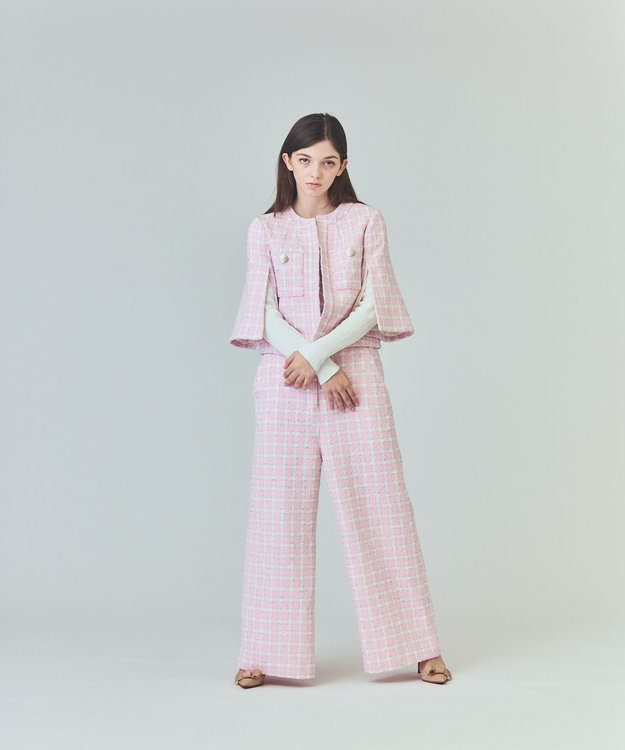 GRACE CONTINENTAL チェックツイードショートジャケット ピンク