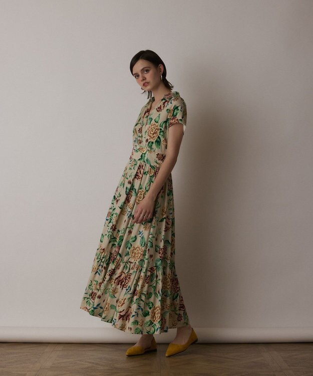 GRACE CONTINENTAL アンティークフラワープリントワンピース ベージュ