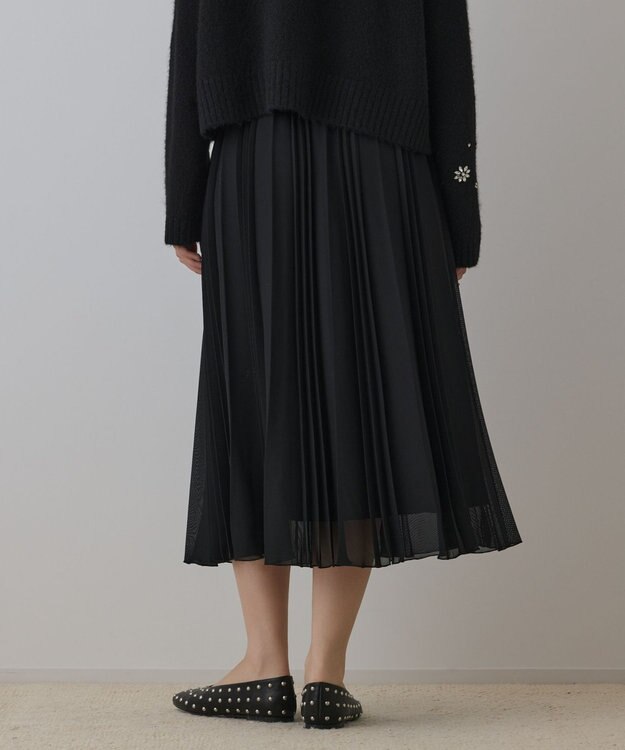 GRACE CONTINENTAL メッシュプリーツスカート ブラック