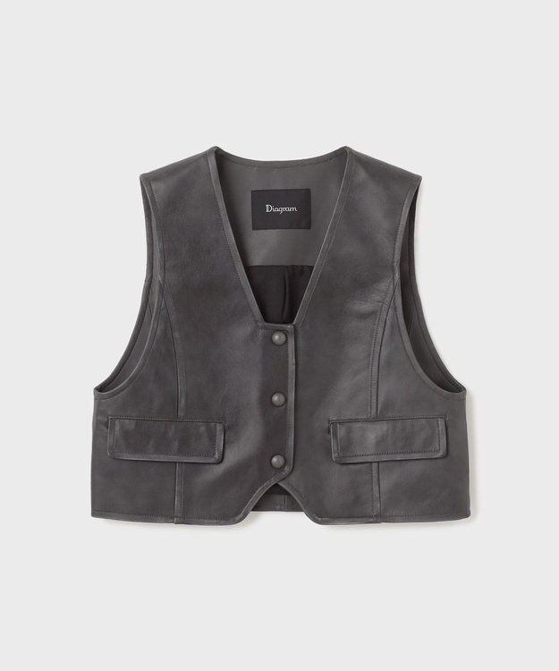 GRACE CONTINENTAL レザーショートジレジャケット チャコール