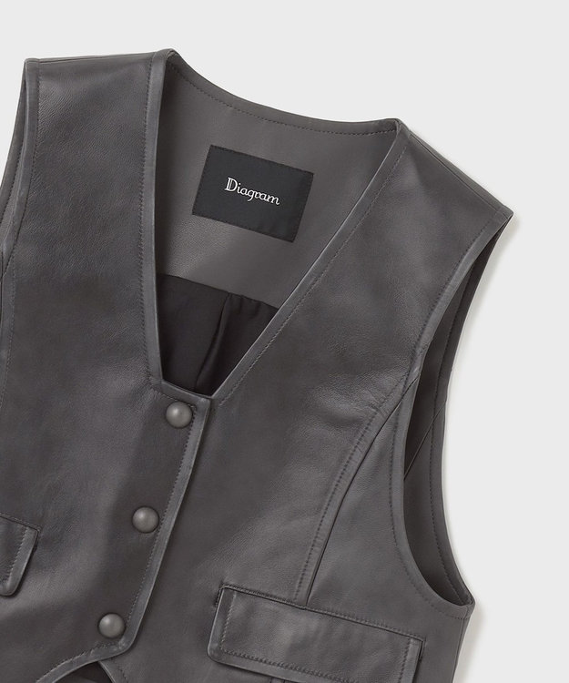 GRACE CONTINENTAL レザーショートジレジャケット チャコール