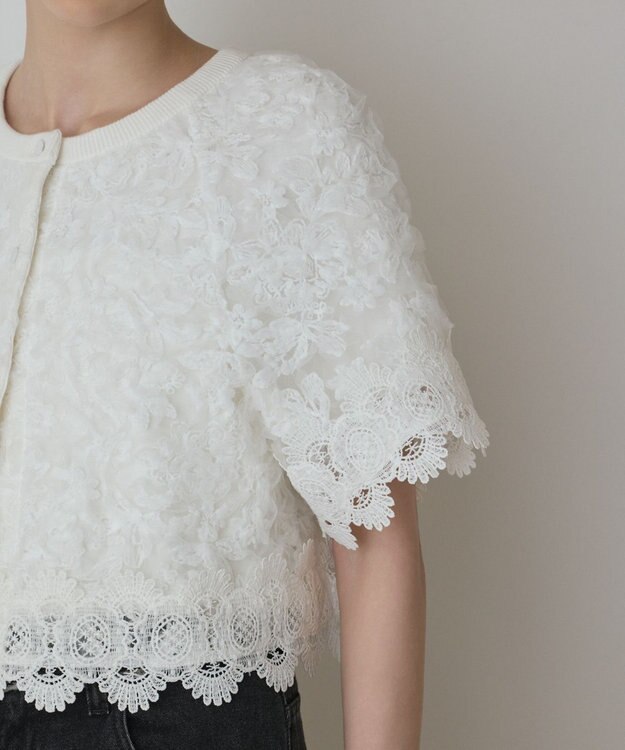 GRACE CONTINENTAL フラワー刺繍ニットカーディガン ホワイト