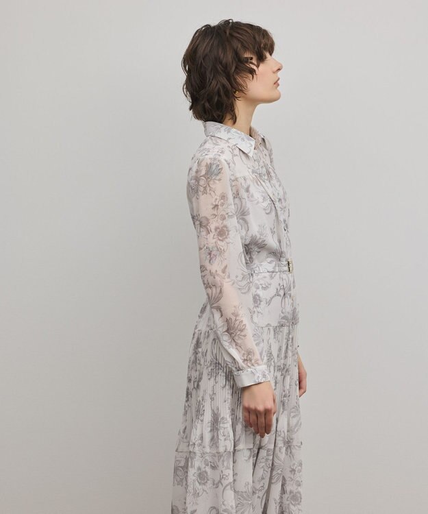 GRACE CONTINENTAL 【オンラインストア・梅田阪急店限定】フラワープリントプリーツワンピース グレー