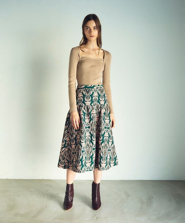 GRACE CONTINENTAL オーナメントジャガードスカート グリーン