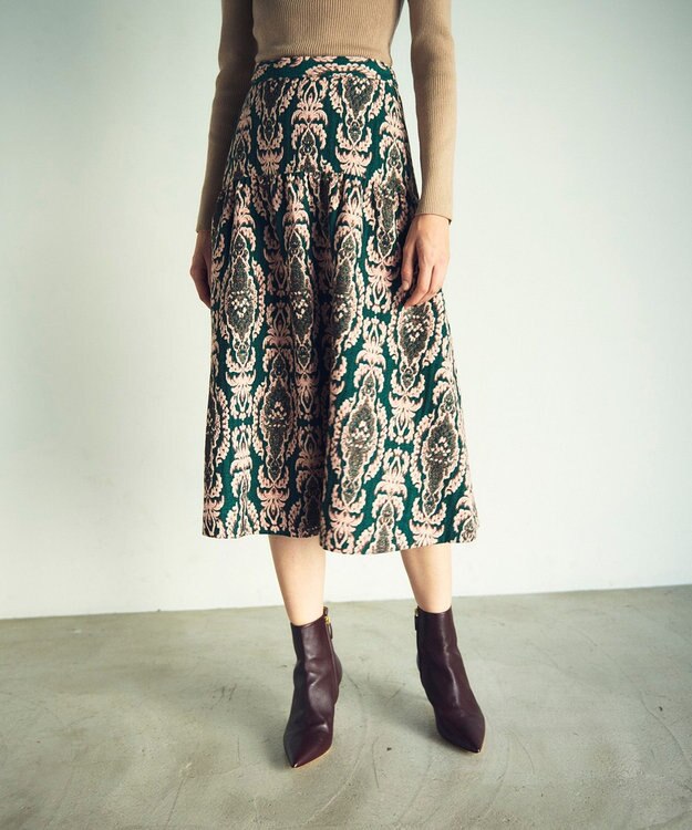 GRACE CONTINENTAL オーナメントジャガードスカート グリーン