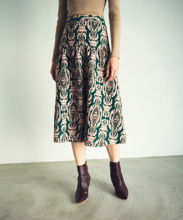 GRACE CONTINENTAL オーナメントジャガードスカート グリーン
