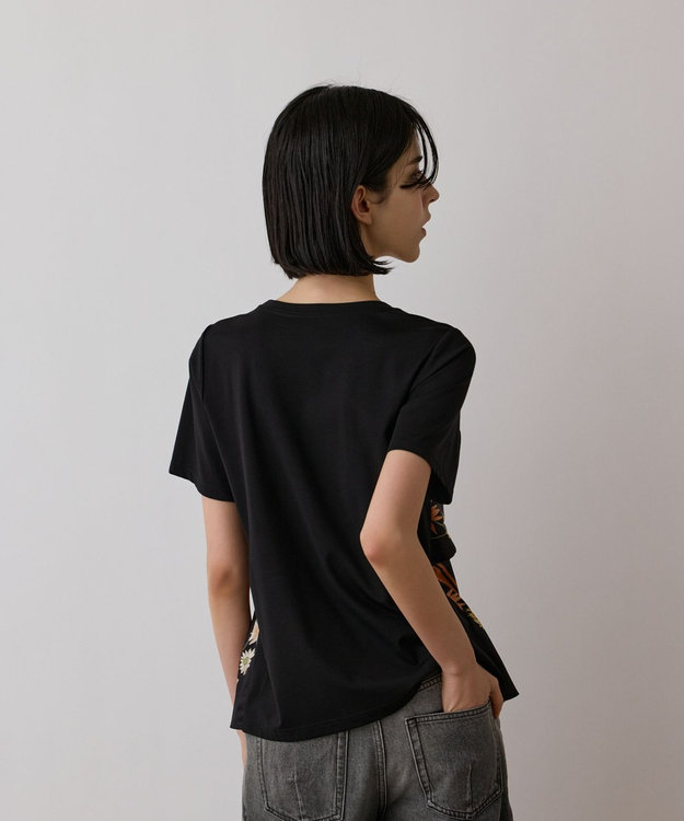 GRACE CONTINENTAL スカーフプリントコンビトップ ブラック