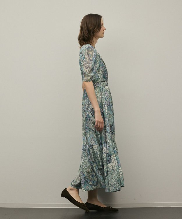 GRACE CONTINENTAL パッチワークプリントワンピース グリーン