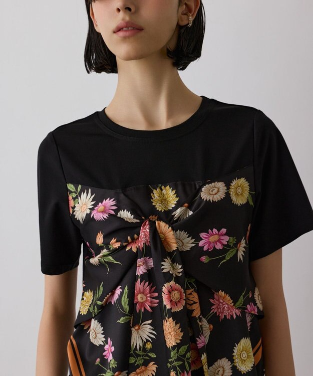 GRACE CONTINENTAL スカーフプリントコンビトップ ブラック