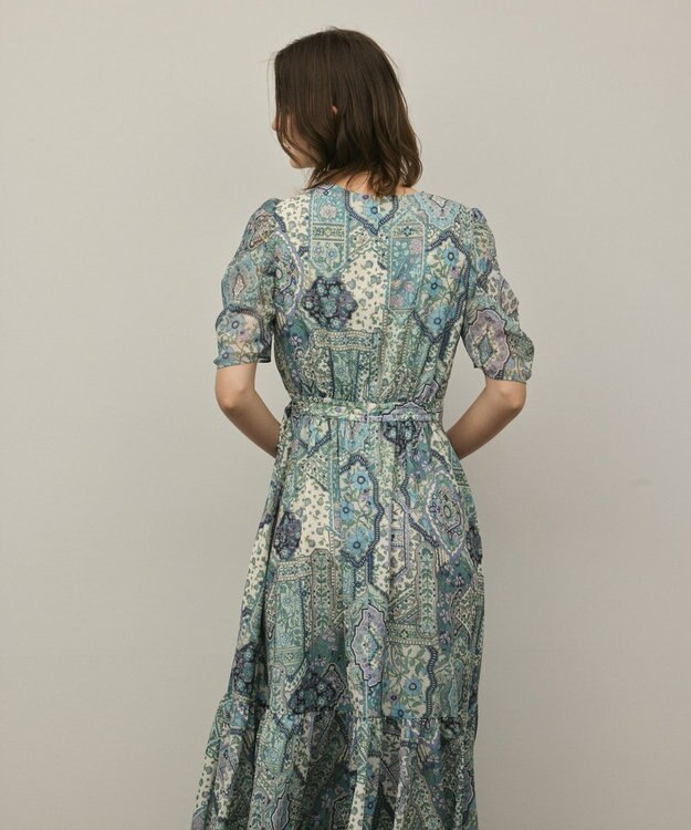 GRACE CONTINENTAL パッチワークプリントワンピース グリーン