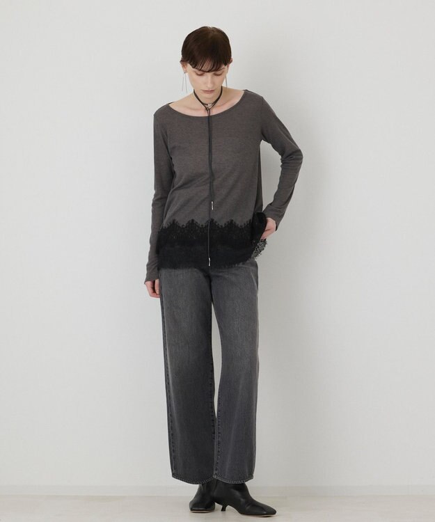 GRACE CONTINENTAL レースヘムテレコカットトップ グレー