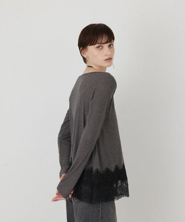 GRACE CONTINENTAL レースヘムテレコカットトップ グレー