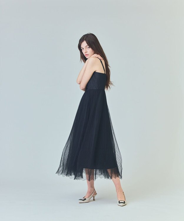 GRACE CONTINENTAL チュールプリーツコンビワンピース ブラック