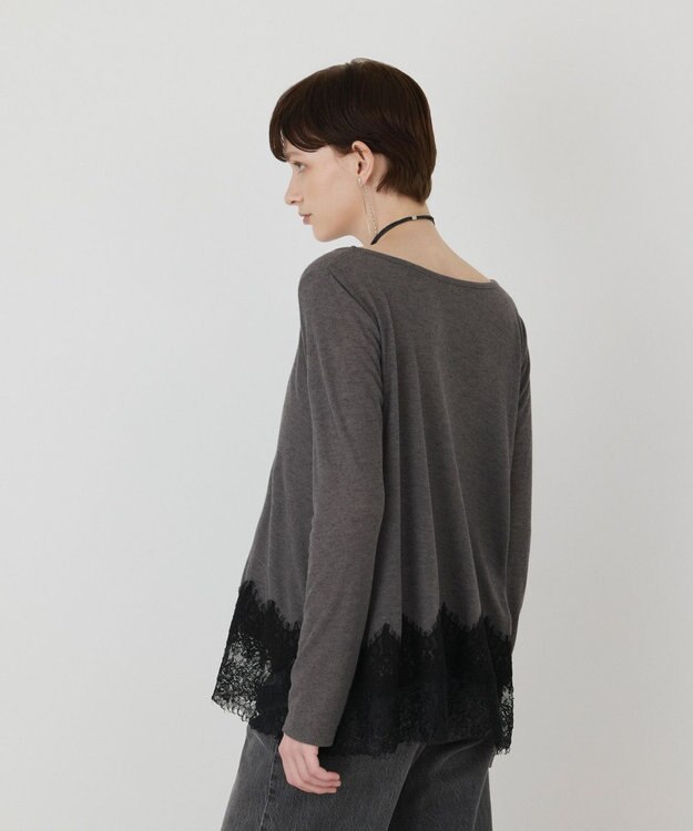 GRACE CONTINENTAL レースヘムテレコカットトップ グレー