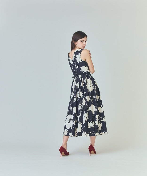 GRACE CONTINENTAL バイカラーボタニカルドレス ブラック