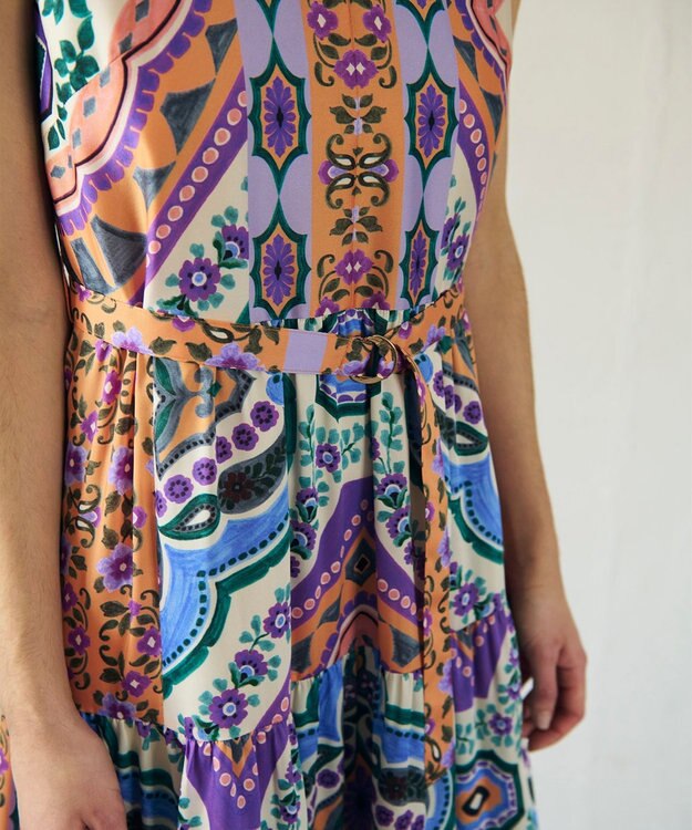 GRACE CONTINENTAL パネルプリントティアードワンピース オレンジ