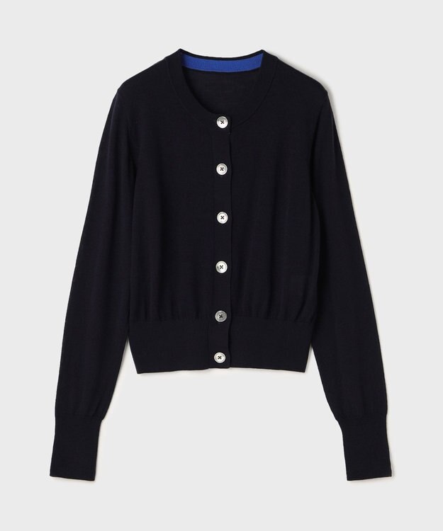 GRACE CONTINENTAL バイカラーウールニットカーディガン ネイビー