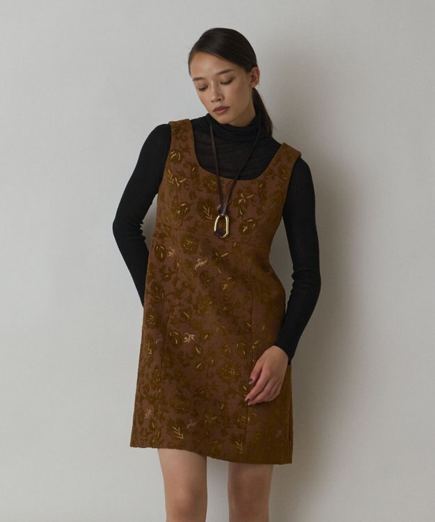 GRACE CONTINENTAL サラサジャガードミニワンピース ブラウン