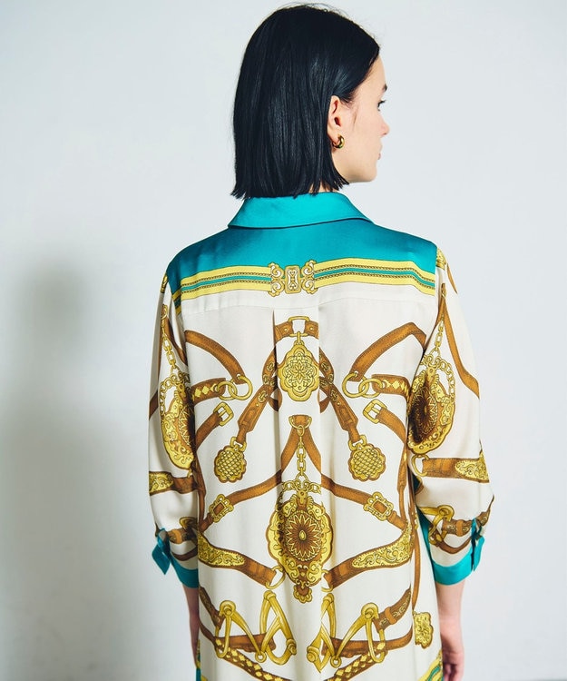 GRACE CONTINENTAL スカーフプリントシャツドレス グリーン