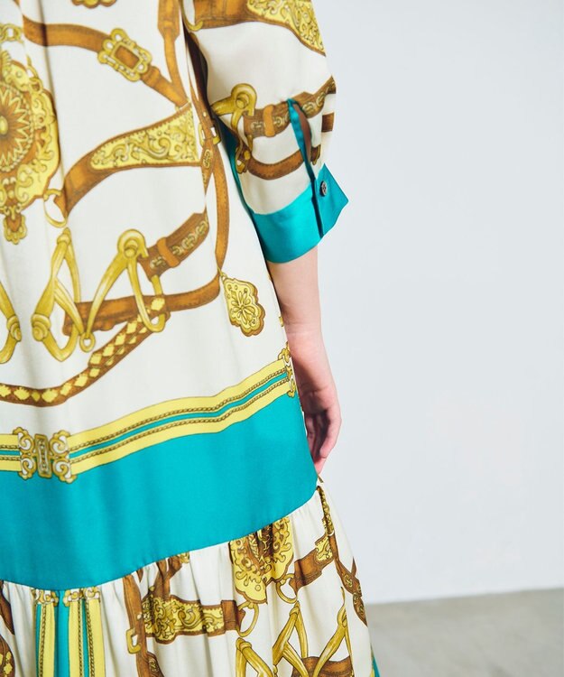 GRACE CONTINENTAL スカーフプリントシャツドレス グリーン