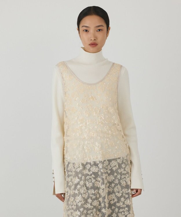 GRACE CONTINENTAL スパン刺繍メッシュワンピース ベージュ