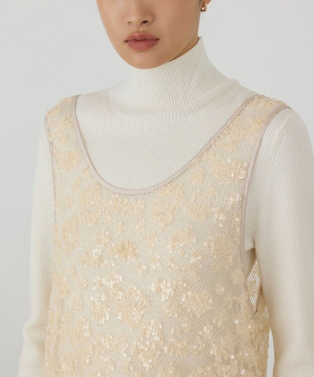GRACE CONTINENTAL スパン刺繍メッシュワンピース ベージュ
