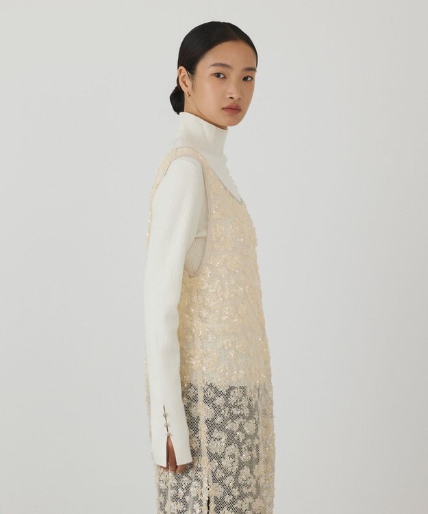 GRACE CONTINENTAL スパン刺繍メッシュワンピース ベージュ