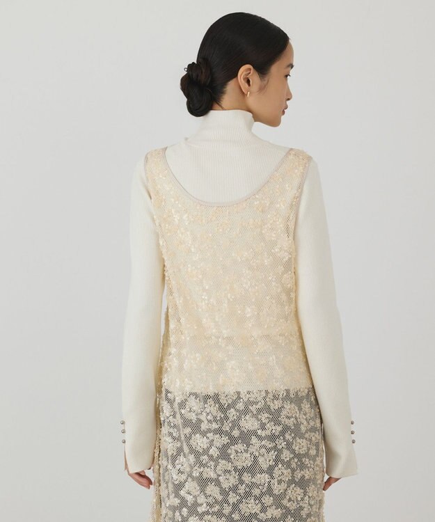 GRACE CONTINENTAL スパン刺繍メッシュワンピース ベージュ