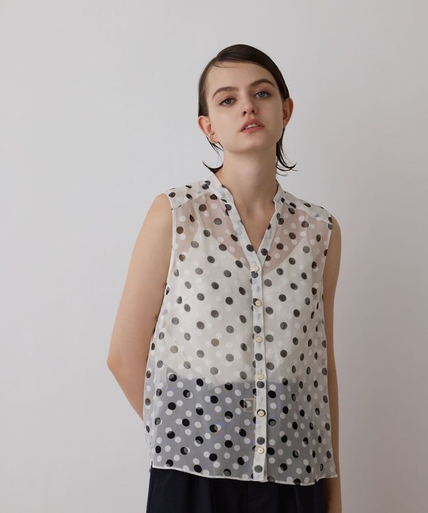 GRACE CONTINENTAL ドットオパールボウタイノースリーブ ホワイト