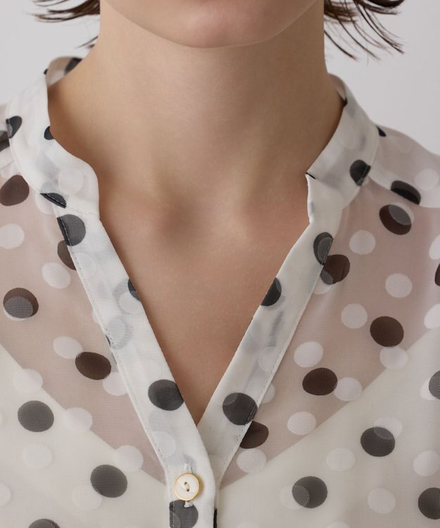 GRACE CONTINENTAL ドットオパールボウタイノースリーブ ホワイト