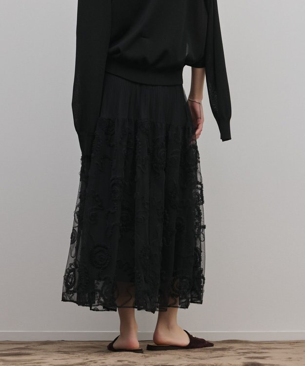 GRACE CONTINENTAL 刺繍チュールスカート ブラック