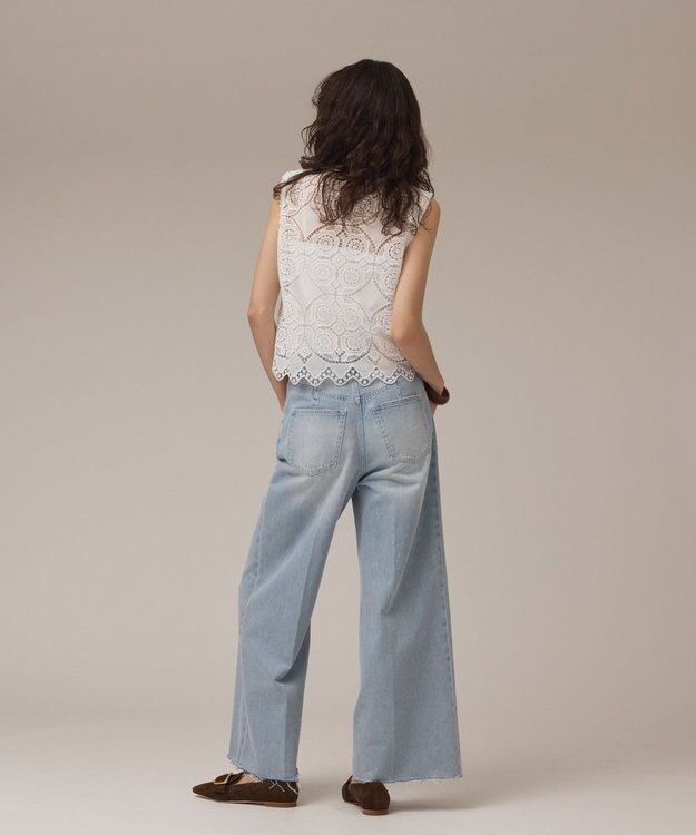 GRACE CONTINENTAL サークルレースノースリーブトップ ホワイト