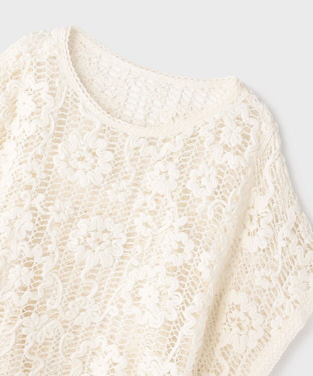 GRACE CONTINENTAL メッシュエンブロイダリーポンチョトップ キナリ