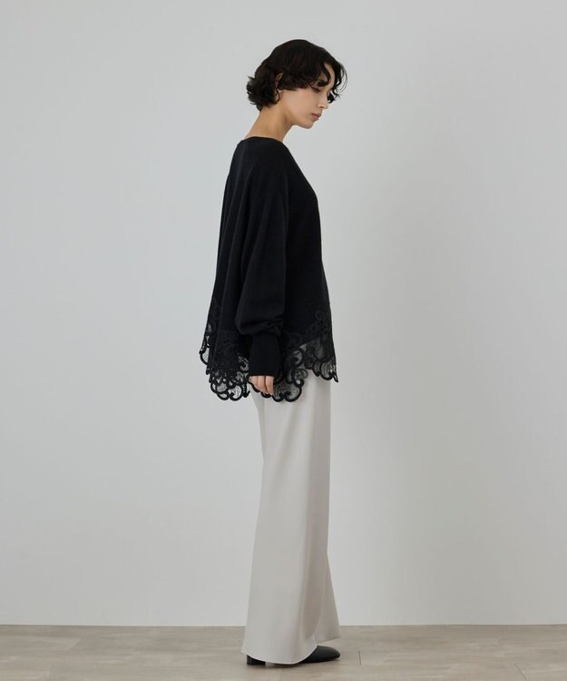 GRACE CONTINENTAL ヘムレースニットトップ ブラック