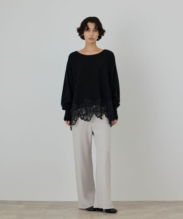 GRACE CONTINENTAL ヘムレースニットトップ ブラック