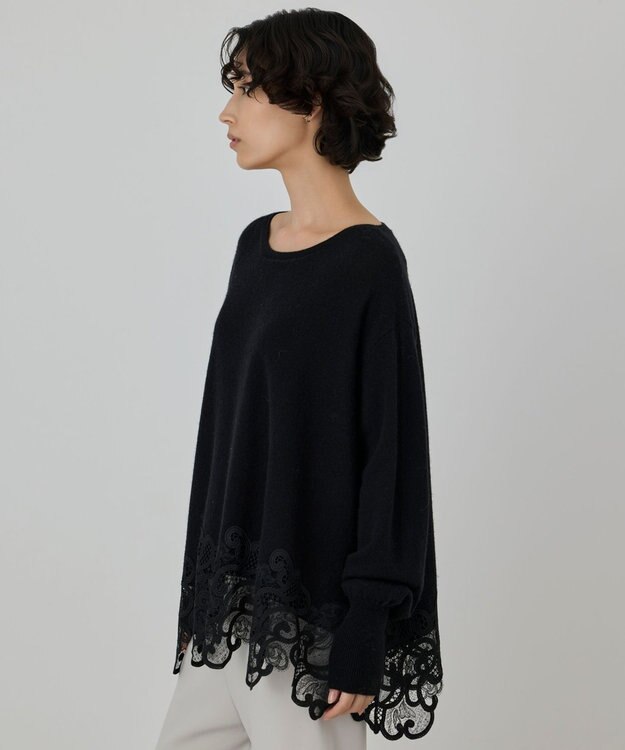 GRACE CONTINENTAL ヘムレースニットトップ ブラック