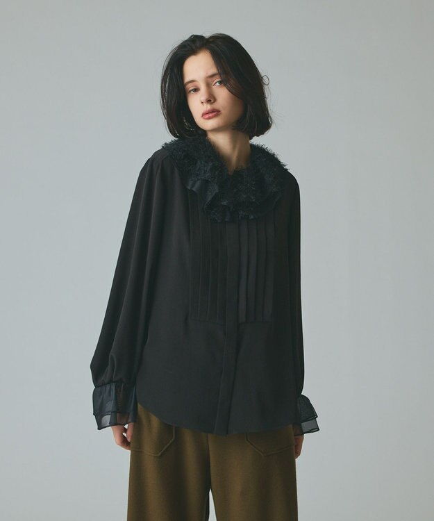 GRACE CONTINENTAL フェザーチュールカラーブラウス ブラック