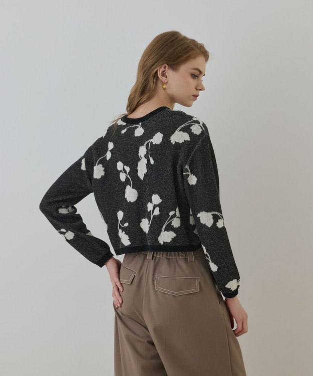 GRACE CONTINENTAL フクレジャガードニットカーディガン ブラック