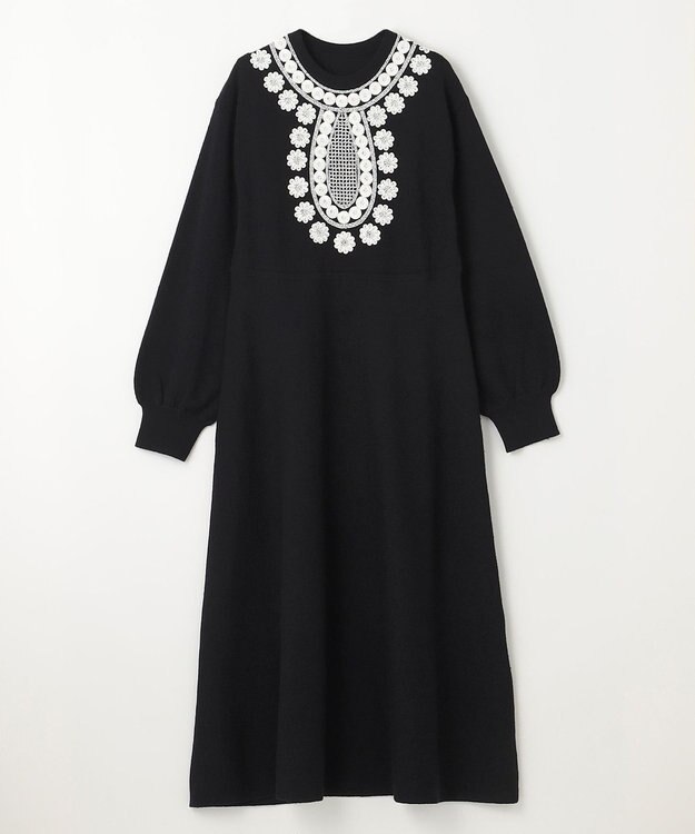 GRACE CONTINENTAL エスニック刺繍ニットワンピース ブラック