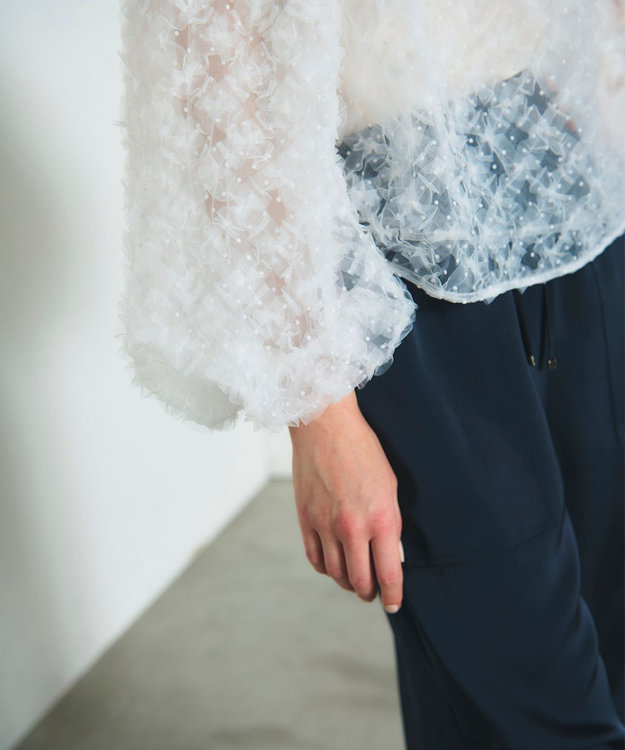 GRACE CONTINENTAL チュール刺繍トップ ホワイト