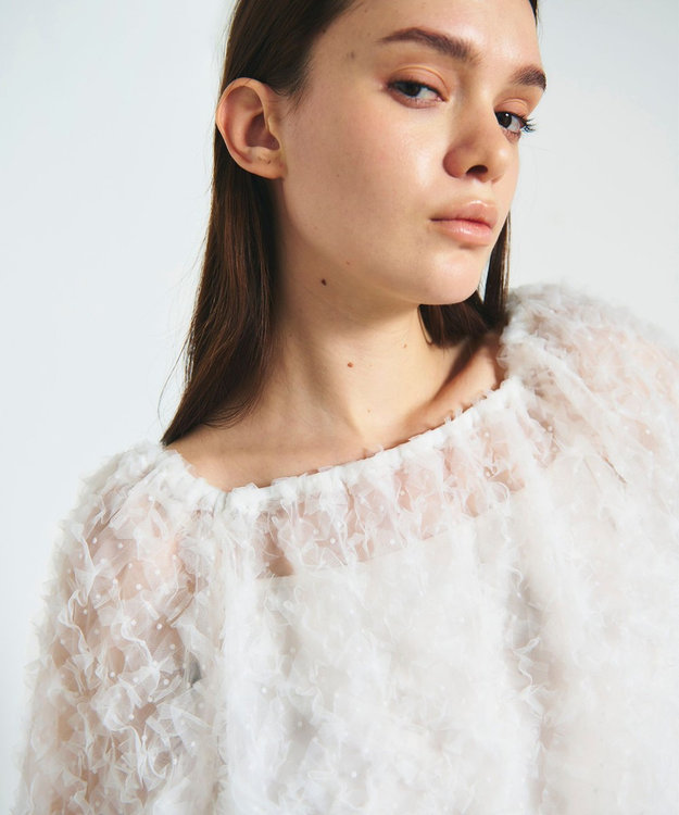 GRACE CONTINENTAL チュール刺繍トップ ホワイト