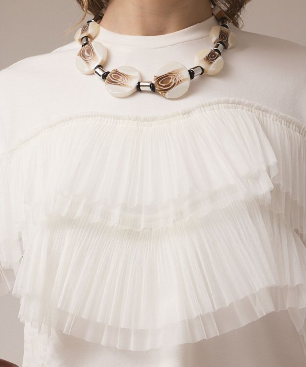 GRACE CONTINENTAL プリーツチュールカットトップ ホワイト