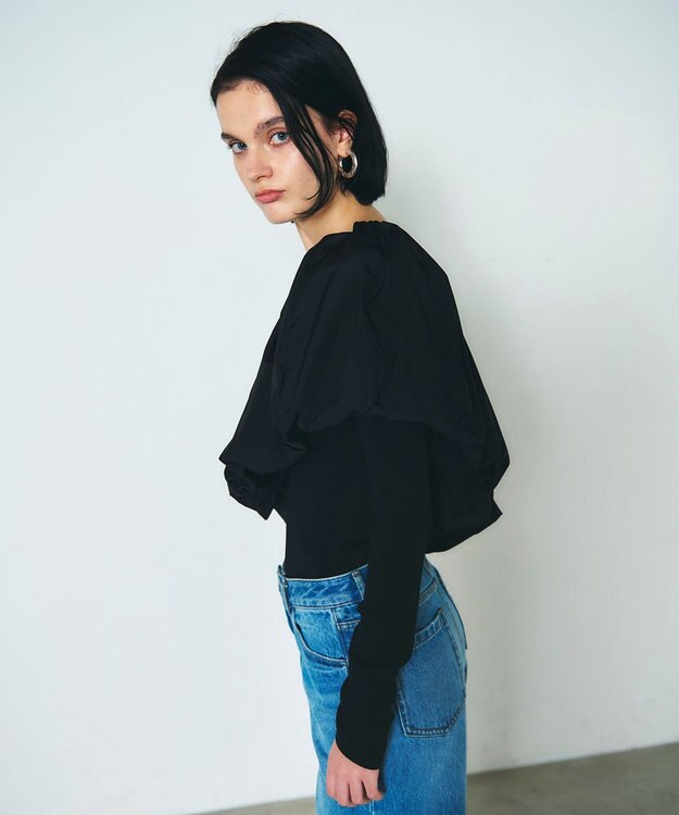 GRACE CONTINENTAL タフタケープ付ニットトップ ブラック