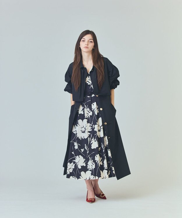 GRACE CONTINENTAL バイカラーボタニカルドレス ブラック