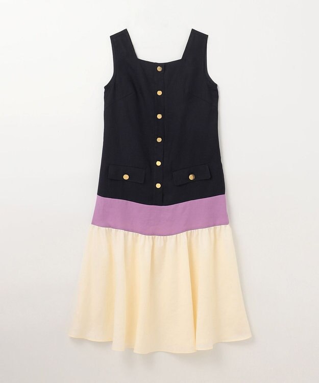 GRACE CONTINENTAL リネンタッチ配色ワンピース ネイビー