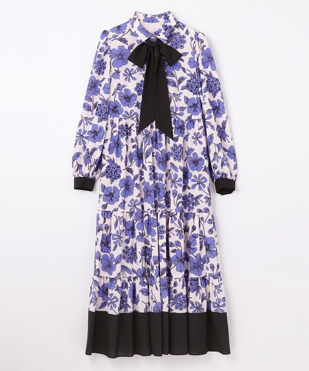 GRACE CONTINENTAL フラワープリントティアードワンピース ブルー