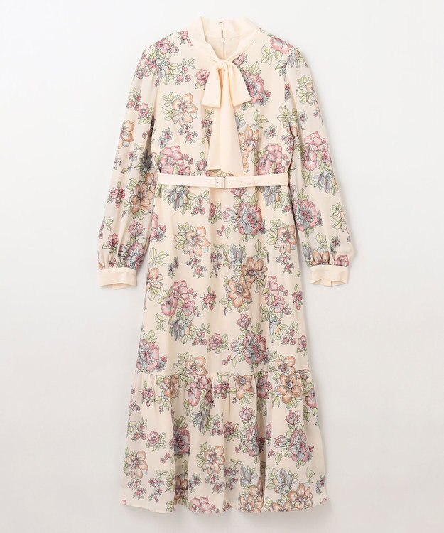 GRACE CONTINENTAL フラワー刺繍ボウタイワンピース キナリ