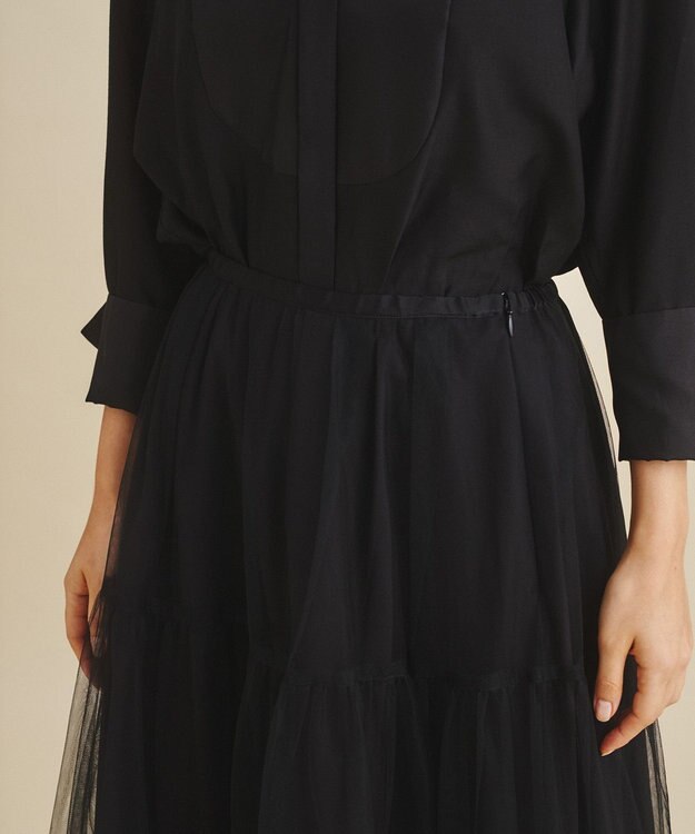 GRACE CONTINENTAL ブラックタフタオーバースカート ブラック