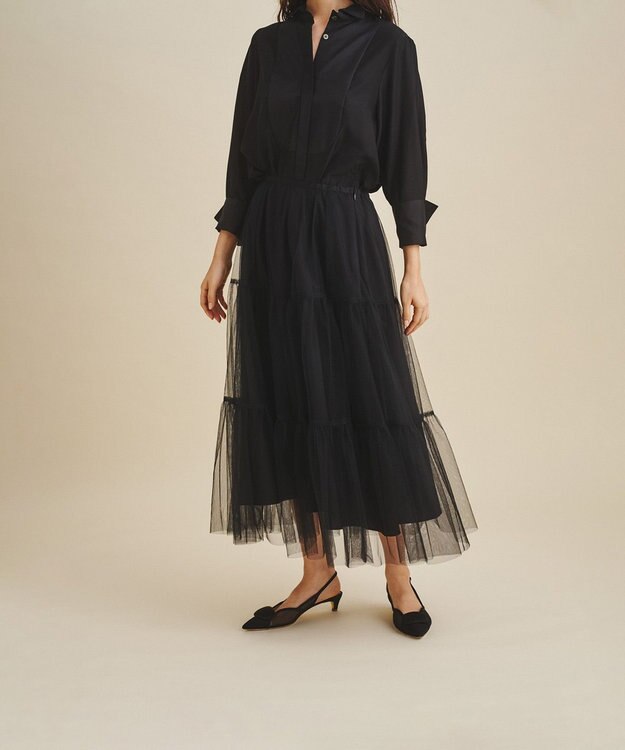 GRACE CONTINENTAL ブラックタフタオーバースカート ブラック