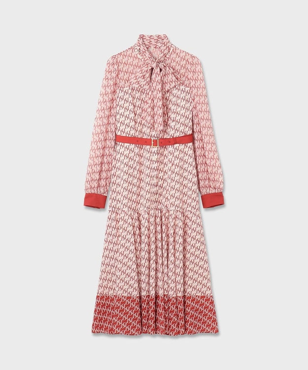 GRACE CONTINENTAL モノグラムプリントレイヤードワンピース レッド